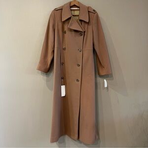 Vintage Perry Ellis Wool Coat Ankle Length Size 12 Tan Flawed
